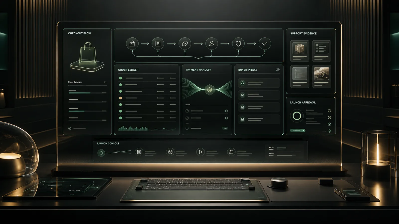 Premium command center showing sample order handoff